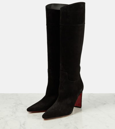 Shop Christian Louboutin Supra Botta 85 Suede Knee-high Boots In Black