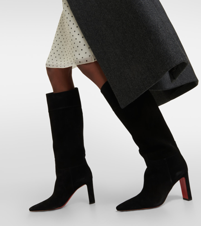 Shop Christian Louboutin Supra Botta 85 Suede Knee-high Boots In Black