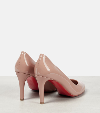 Shop Christian Louboutin Pumppie 85 Patent Leather Pumps In Beige