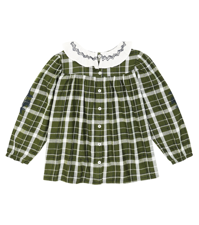 Shop Tartine Et Chocolat Checked Cotton-blend Top In Green