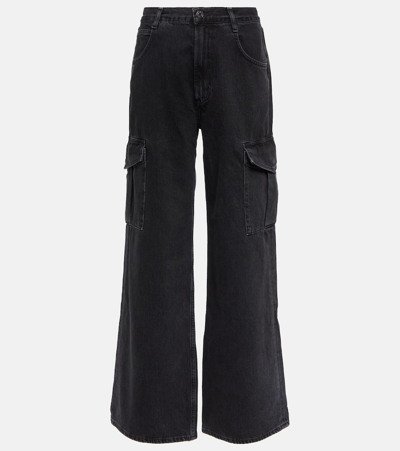 Shop Agolde Minka High-rise Denim Cargo Pants In Black