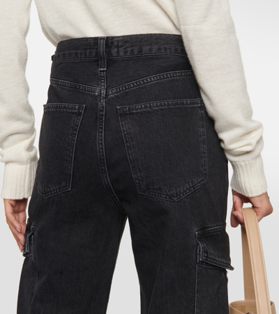 Shop Agolde Minka High-rise Denim Cargo Pants In Black