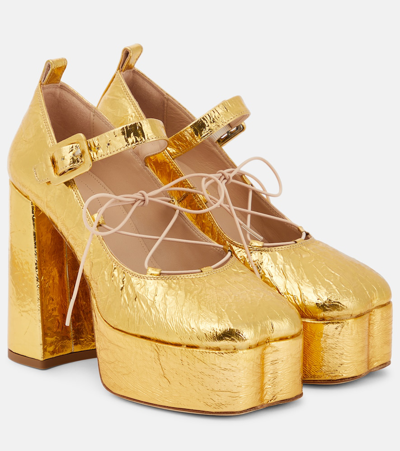 Shop Simone Rocha Leather Ballerina Platform Pumps In Gold