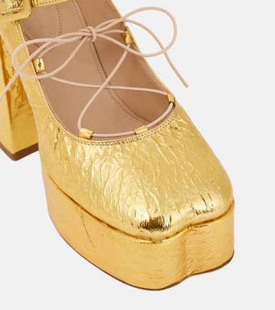 Shop Simone Rocha Leather Ballerina Platform Pumps In Gold