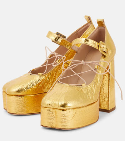Shop Simone Rocha Leather Ballerina Platform Pumps In Gold