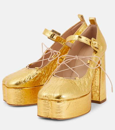 Simone Rocha Leather Ballerina Platform Pumps In Gold