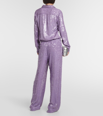 Shop Dries Van Noten Sequined Straight Pants In Purple