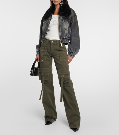 Blumarine Black Jacket With Faux Fur Collar And Logo Embroidery In Stretch Cotton Denim Woman In Black