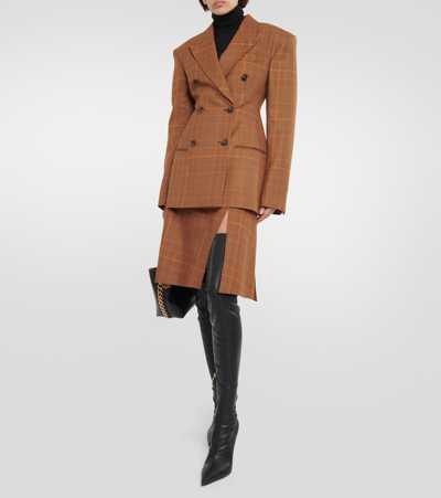 Shop Stella Mccartney Checked Virgin Wool Blazer In Orange