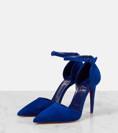 Christian Louboutin Astrida Bride Red Sole Suede Pumps In Blue