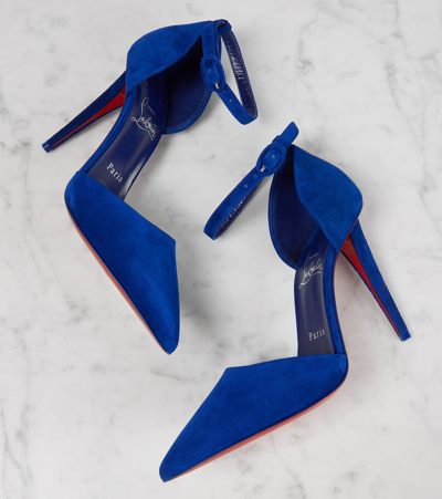 Shop Christian Louboutin Astrida Bride 100 Suede Pumps In Blue