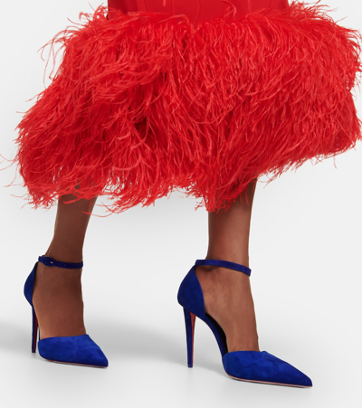 Christian Louboutin Astrida Bride Red Sole Suede Pumps In Blue
