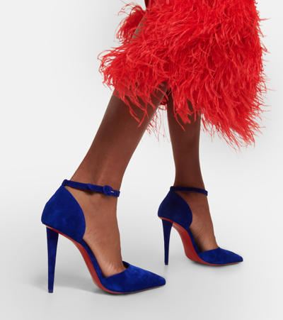 Christian Louboutin Astrida Bride Red Sole Suede Pumps In Blue