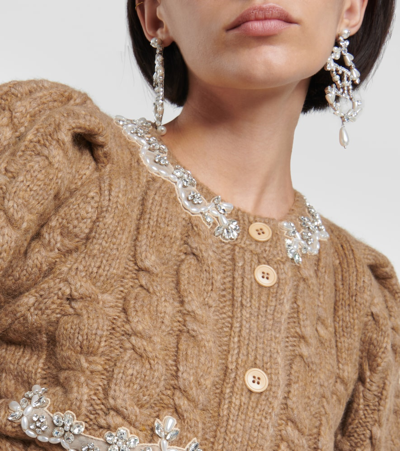 Shop Simone Rocha Cable-knit Alpaca-blend Cardigan In Brown