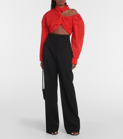 Jacquemus Asymmetric Cropped Shirt In Red