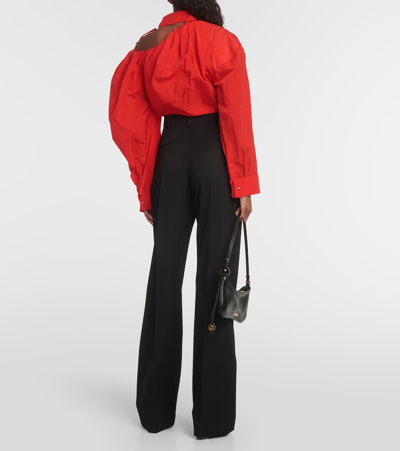 Jacquemus Asymmetric Cropped Shirt In Red