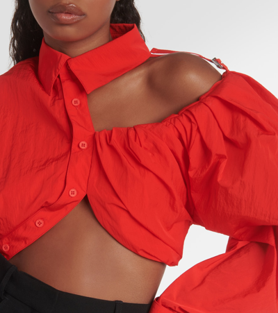 Shop Jacquemus La Chemise Galliga Cropped Shirt In Red