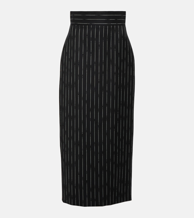 Shop Alexander Mcqueen Pinstripe Wool Midi Skirt In Black