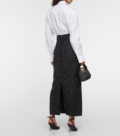 Shop Alexander Mcqueen Pinstripe Wool Midi Skirt In Black