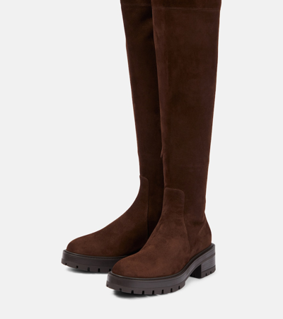 Shop Aquazzura Whitney Suede Knee-high Boots In Brown