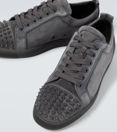 Shop Christian Louboutin Louis Junior Spikes Suede Sneakers In Grey