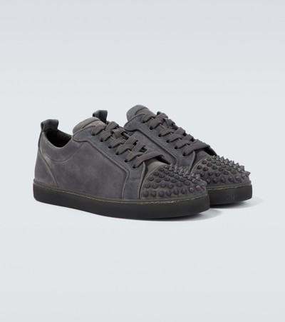 Shop Christian Louboutin Louis Junior Spikes Suede Sneakers In Grey