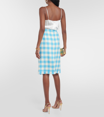 Shop Oscar De La Renta Checked Wool Midi Skirt In Blue