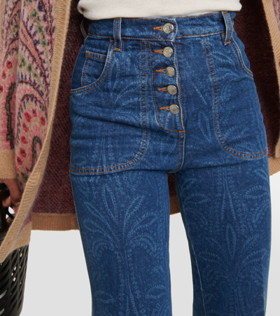 Shop Etro Printed High-rise Flared Jeans In Blue