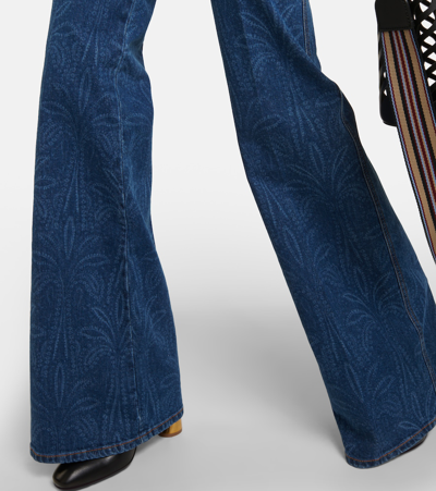 Shop Etro Printed High-rise Flared Jeans In Blue