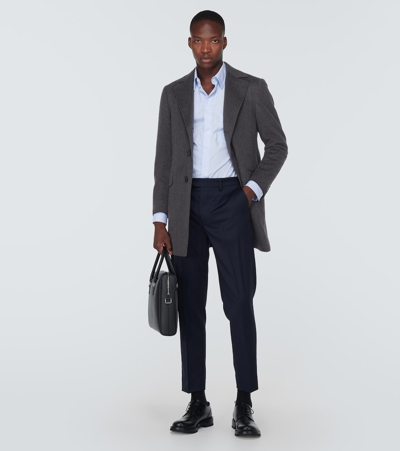 Shop Kiton Single-breasted Cashmere Coat In Grey