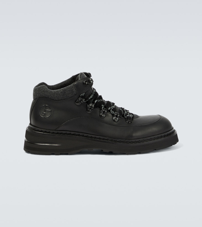 Shop Giorgio Armani Leather Lace-up Boots In Black