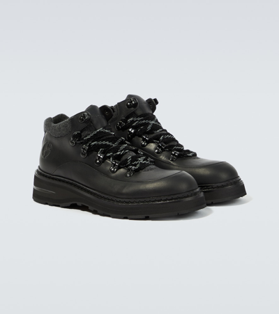 Shop Giorgio Armani Leather Lace-up Boots In Black