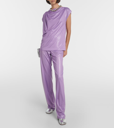 Shop Dries Van Noten Jersey Straight Pants In Purple