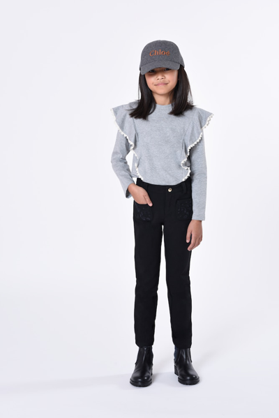 Chloé Girls Grey Floral Embroidered Sweatshirt In Grey