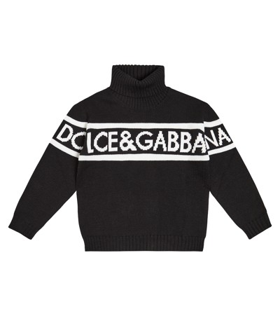 Shop Dolce & Gabbana Logo Virgin Wool Turtleneck Sweater In Black