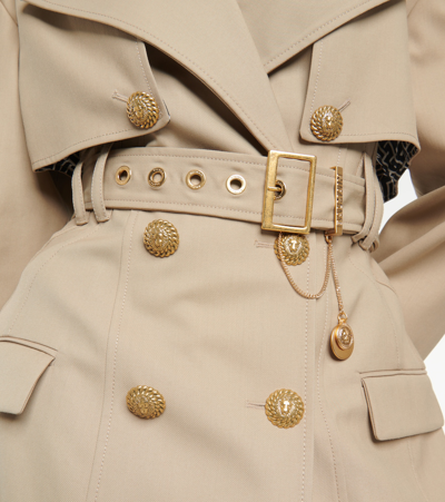 Shop Balmain Embellished Gabardine Trench Coat In Beige