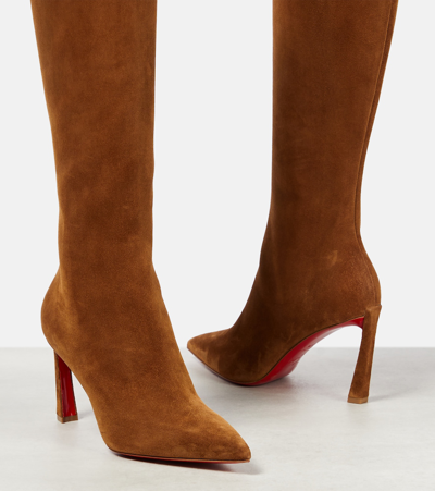 Shop Christian Louboutin Condora Botta 85 Suede Knee-high Boots In Brown