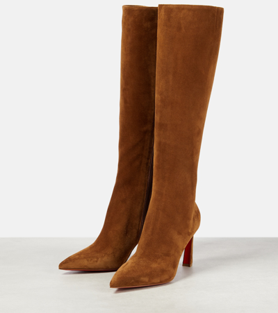 Shop Christian Louboutin Condora Botta 85 Suede Knee-high Boots In Brown