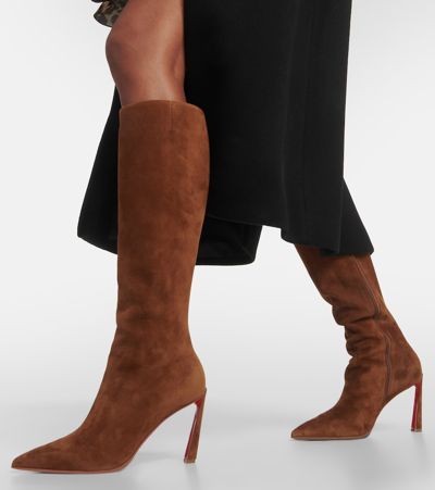 Shop Christian Louboutin Condora Botta 85 Suede Knee-high Boots In Brown