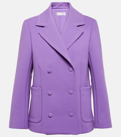 Shop Oscar De La Renta Double-breasted Wool-blend Blazer In Purple