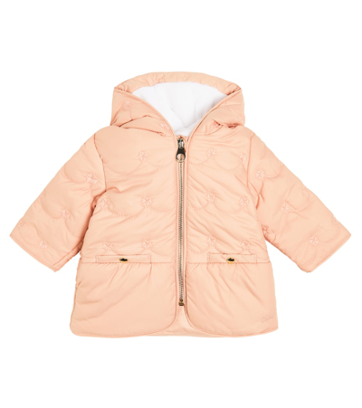 Shop Chloé Baby Embroidered Puffer Jacket In Pink