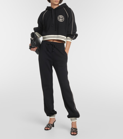 Shop Gucci Cropped Cotton Jersey Hoodie In Black