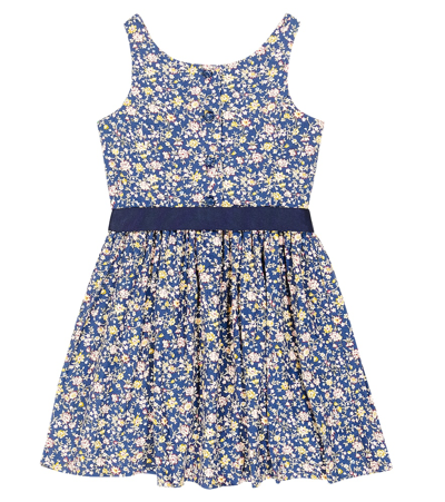 Shop Polo Ralph Lauren Bow-embellished Floral Cotton Dress In Blue