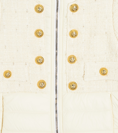 Shop Balmain Tweed Puffer Jacket In White