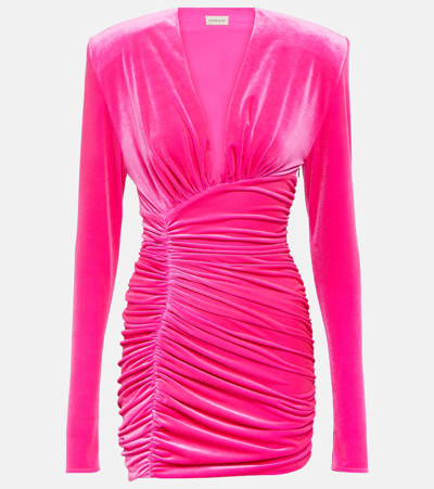 Shop Alexandre Vauthier Ruched Velvet Minidress In Pink