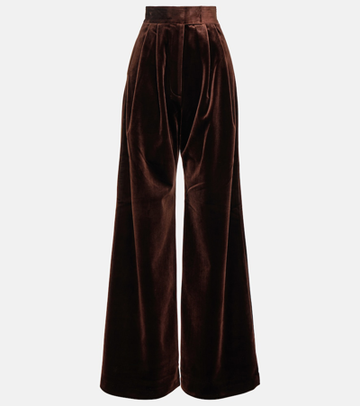 Shop Alex Perry Rowe High-rise Wide-leg Velvet Pants In Brown