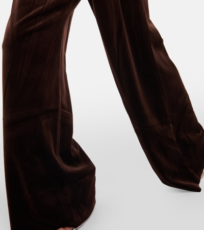 Shop Alex Perry Rowe High-rise Wide-leg Velvet Pants In Brown