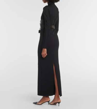 Shop Alaïa Leather-trimmed Jersey Maxi Dress In Black