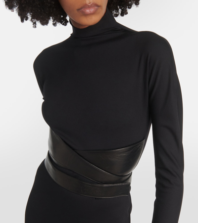 Shop Alaïa Leather-trimmed Jersey Maxi Dress In Black