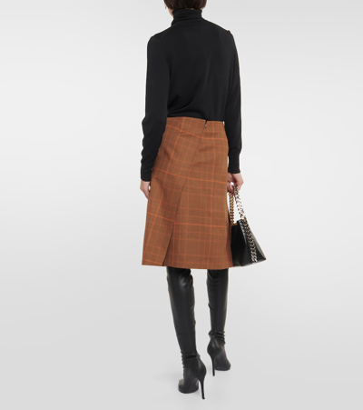 Shop Stella Mccartney Checked Wool Midi Skirt In Orange